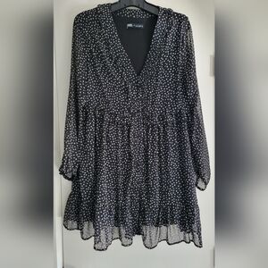 Zara Black Mini Dress with White Polka Dots